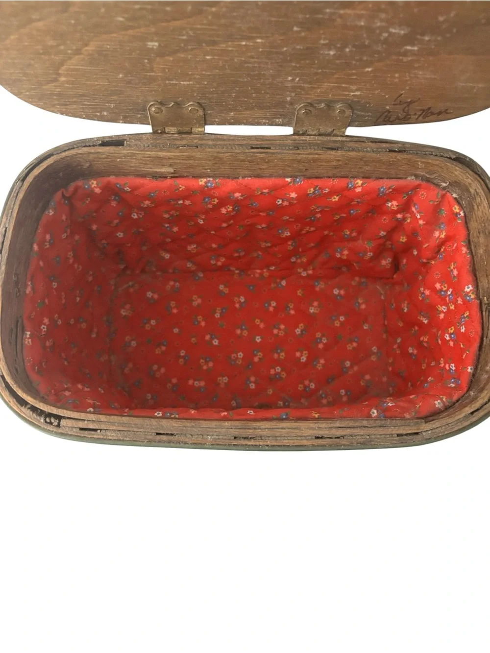 Caro Nan Wooden Picnic Basket Purse VTG Lined Hand Painted Signed Tulips